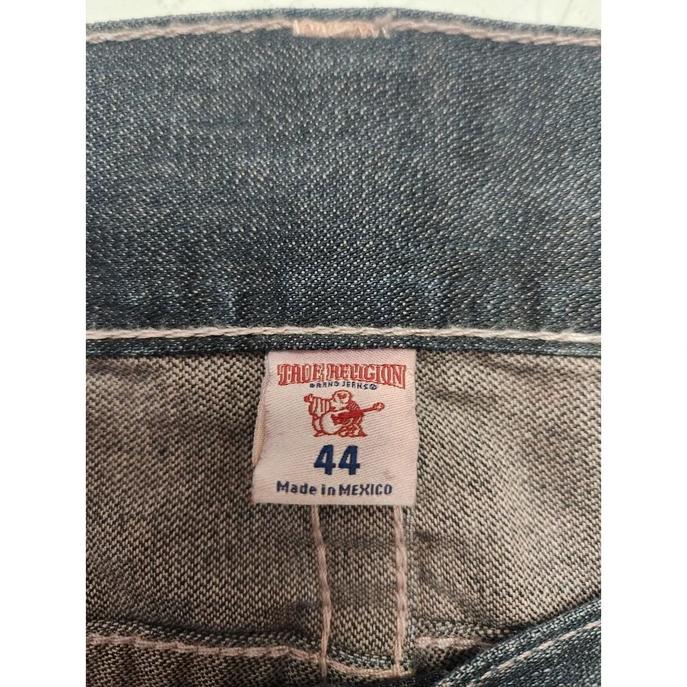 True Religion Denim Shorts Mens 44 Blue Cut Off Straight Flap Distressed Bermuda